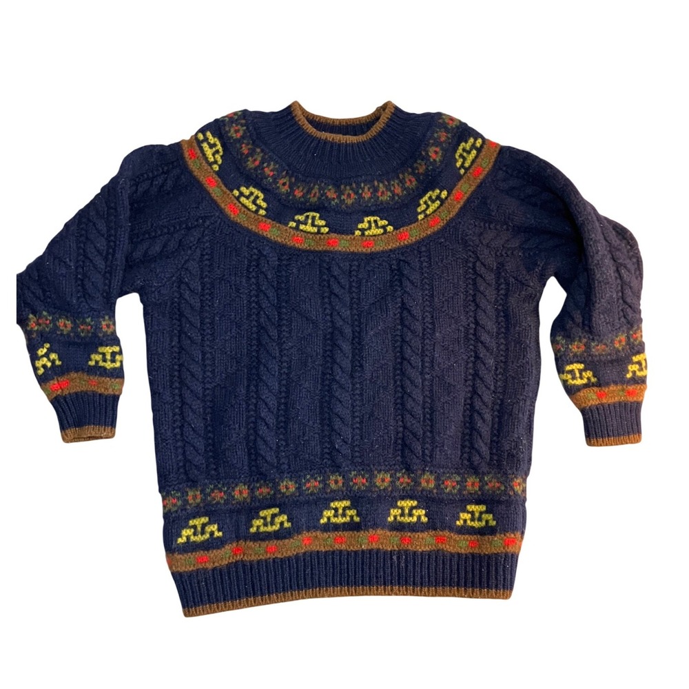 VNTG United Colors of Benetton Shetland Wool Fair Isle Cable Knit Sweater Nordic